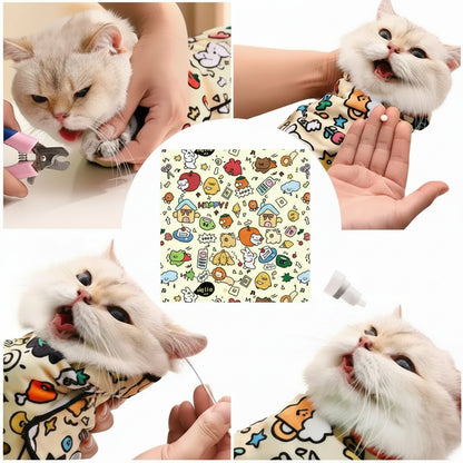 Cat Grooming Wrap Self-Adherent Cat Swaddle Burrito Wrap Anti-Bite Anti-Scratch Anti-Escape for Medicine Nail Clipping Pet Tool